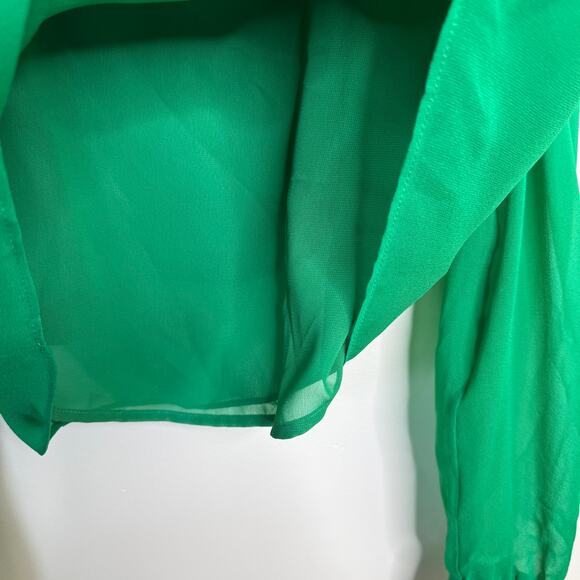 NWT GENERATION LOVE Winona Silk Blouse Size XL Kelly Green Puff Sleeve $185 - Picture 5 of 6